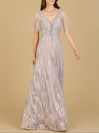 Cape Sleeve V-Neck Gown - OUTLET by Lara New York