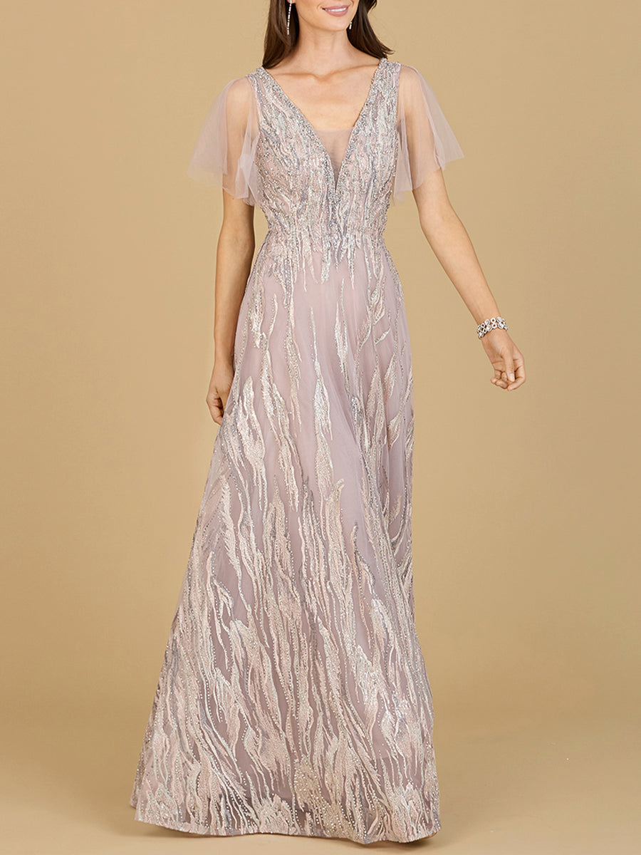 Cape Sleeve V-Neck Gown - OUTLET by Lara New York