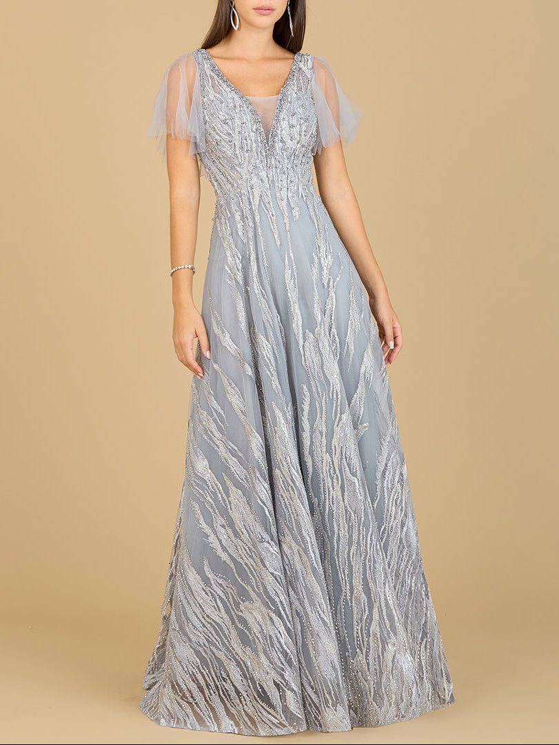 Cape Sleeve V-Neck Gown - OUTLET by Lara New York