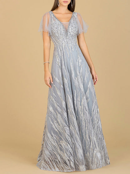 Cape Sleeve V-Neck Gown - OUTLET by Lara New York