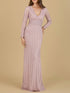 Long Sleeve V-Neck Beaded Gown by Lara New York