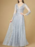 Long Sheer Sleeve V-Neckline Sheath Gown by Lara New York