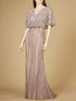 Cape Sleeve V-Neck Gown with Geometric Beading by Lara New York