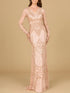 Beaded Long Sleeve V-neck Gown by Lara New York