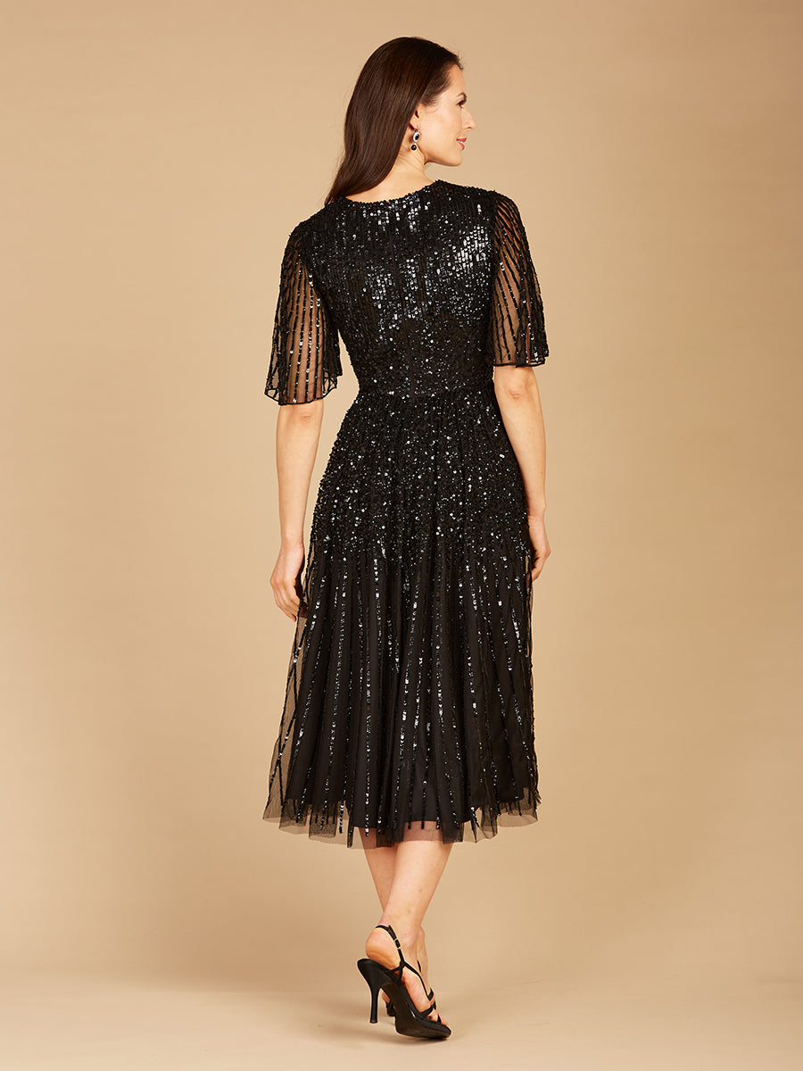 Flowing, Sequin Midi Dress with Short Sleeves | 29221 by Lara New York
