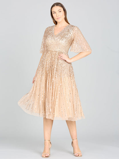 Flowing, Sequin Midi Dress with Short Sleeves | 29221 by Lara New York