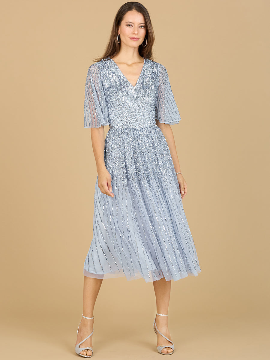Flowing, Sequin Midi Dress with Short Sleeves | 29221 by Lara New York