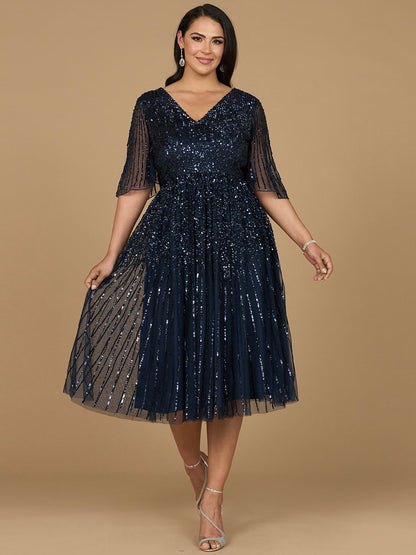 Flowing, Sequin Midi Dress with Short Sleeves | 29221 by Lara New York