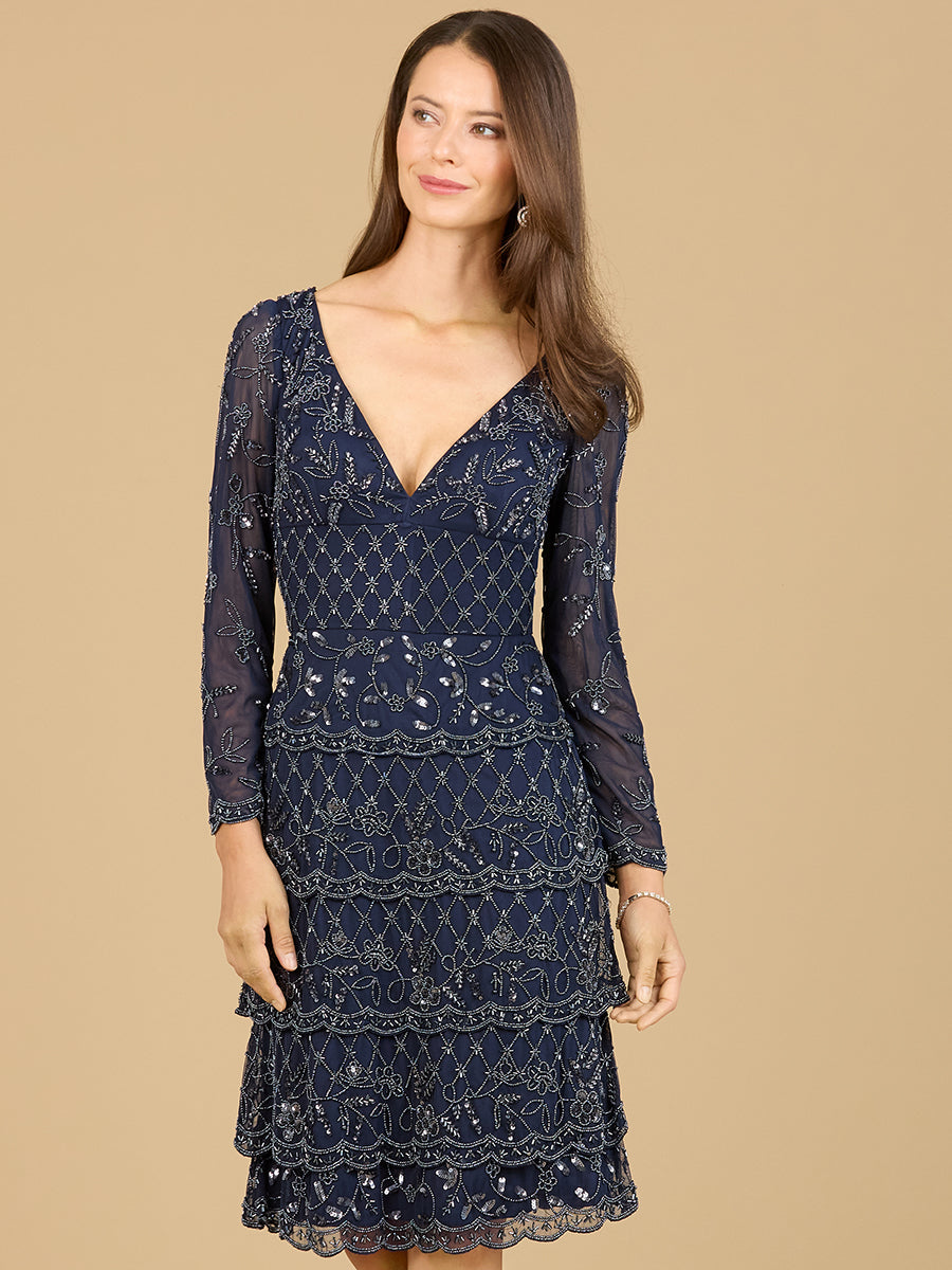Knee Length, Long Sleeve Cocktail Dress by Lara New York
