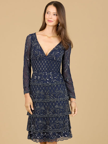 Knee Length, Long Sleeve Cocktail Dress by Lara New York