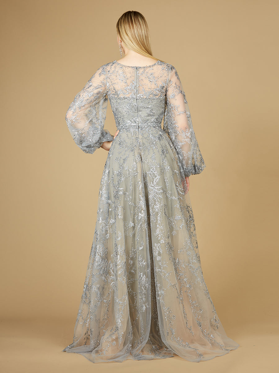 V Neckline Balloon Sleeve Gown by Lara New York