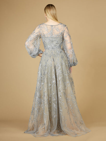 V Neckline Balloon Sleeve Gown by Lara New York