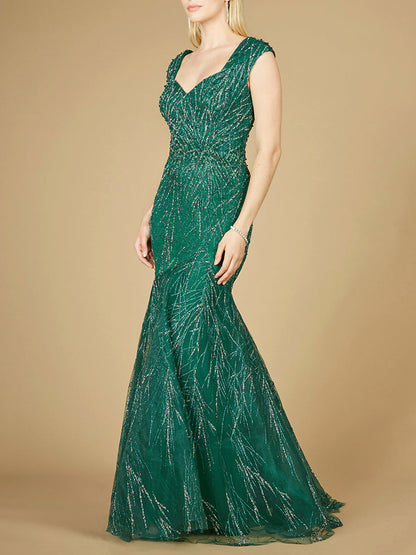 Cap Sleeve Mermaid Beaded Gown by Lara New York