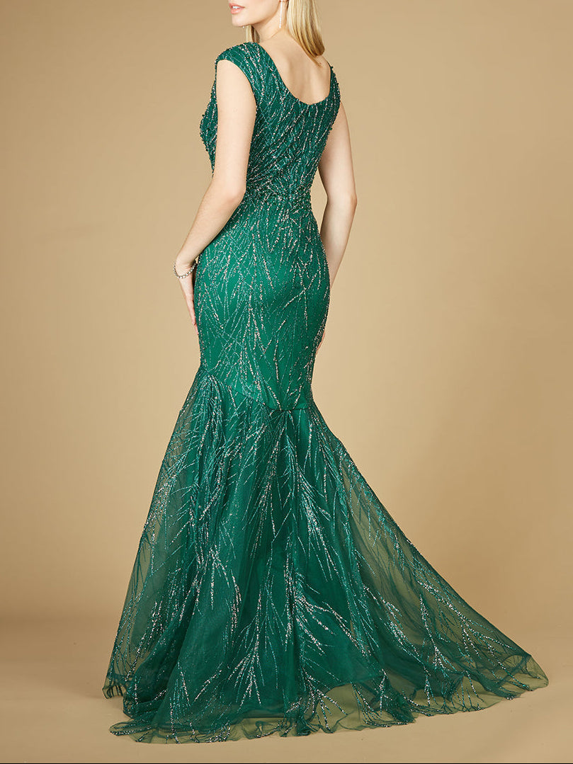 Cap Sleeve Mermaid Beaded Gown by Lara New York