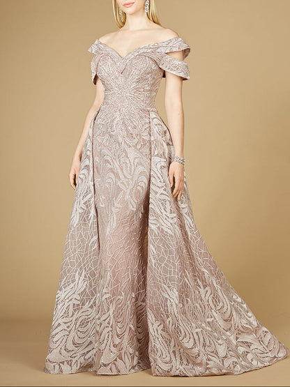 Off Shoulder Mermaid Lace Gown with Overskirt by Lara New York