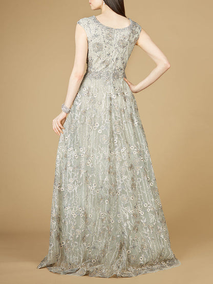 Cap Sleeve V-Neck Lace A-line Gown by Lara New York