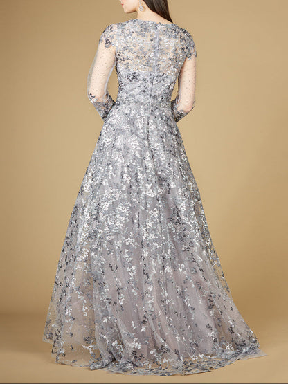 A-line Gown With Long Sleeves, V-Neckline by Lara New York