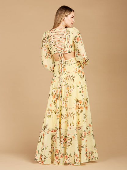 Long Sleeve V-Neck, Layered Skirt Print Dress- OUTLET by Lara New York