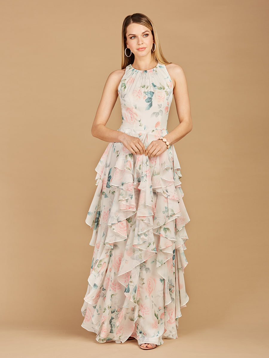 High Neck, Ruffled Skirt Printed Dress - OUTLET by Lara New York