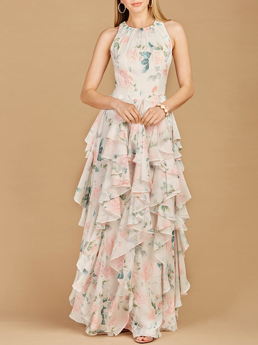 High Neck, Ruffled Skirt Printed Dress - OUTLET by Lara New York