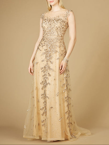 Inspired Lace Gown with Cap Sleeves by Lara New York