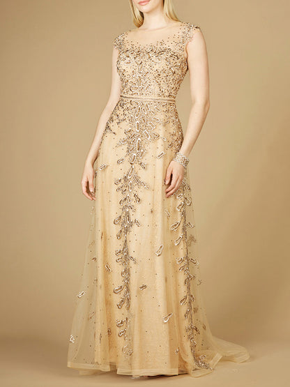 Inspired Lace Gown with Cap Sleeves by Lara New York