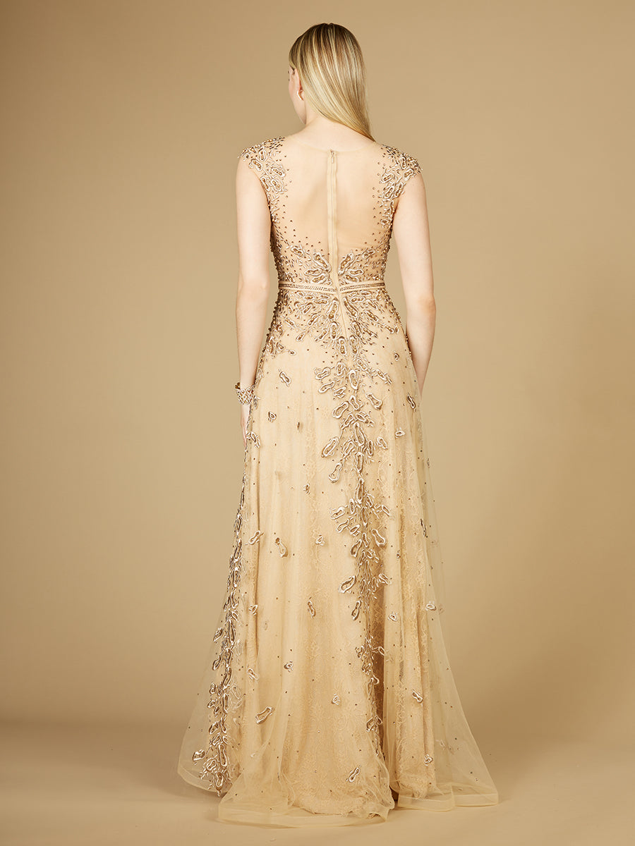 Inspired Lace Gown with Cap Sleeves by Lara New York