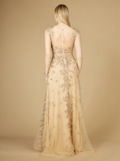 Inspired Lace Gown with Cap Sleeves by Lara New York