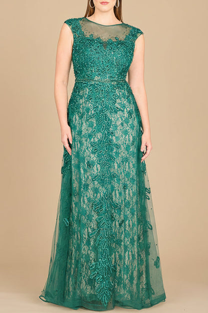 Inspired Lace Gown with Cap Sleeves by Lara New York