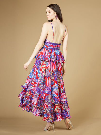 Ruffle Skirt Printed Gown - OUTLET by Lara New York