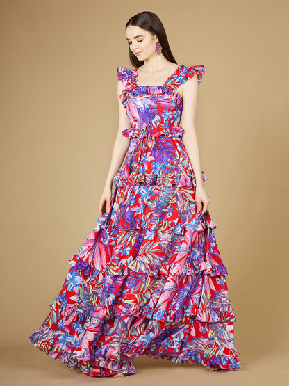 Printed Gown with Ruffle Skirt - OUTLET by Lara New York