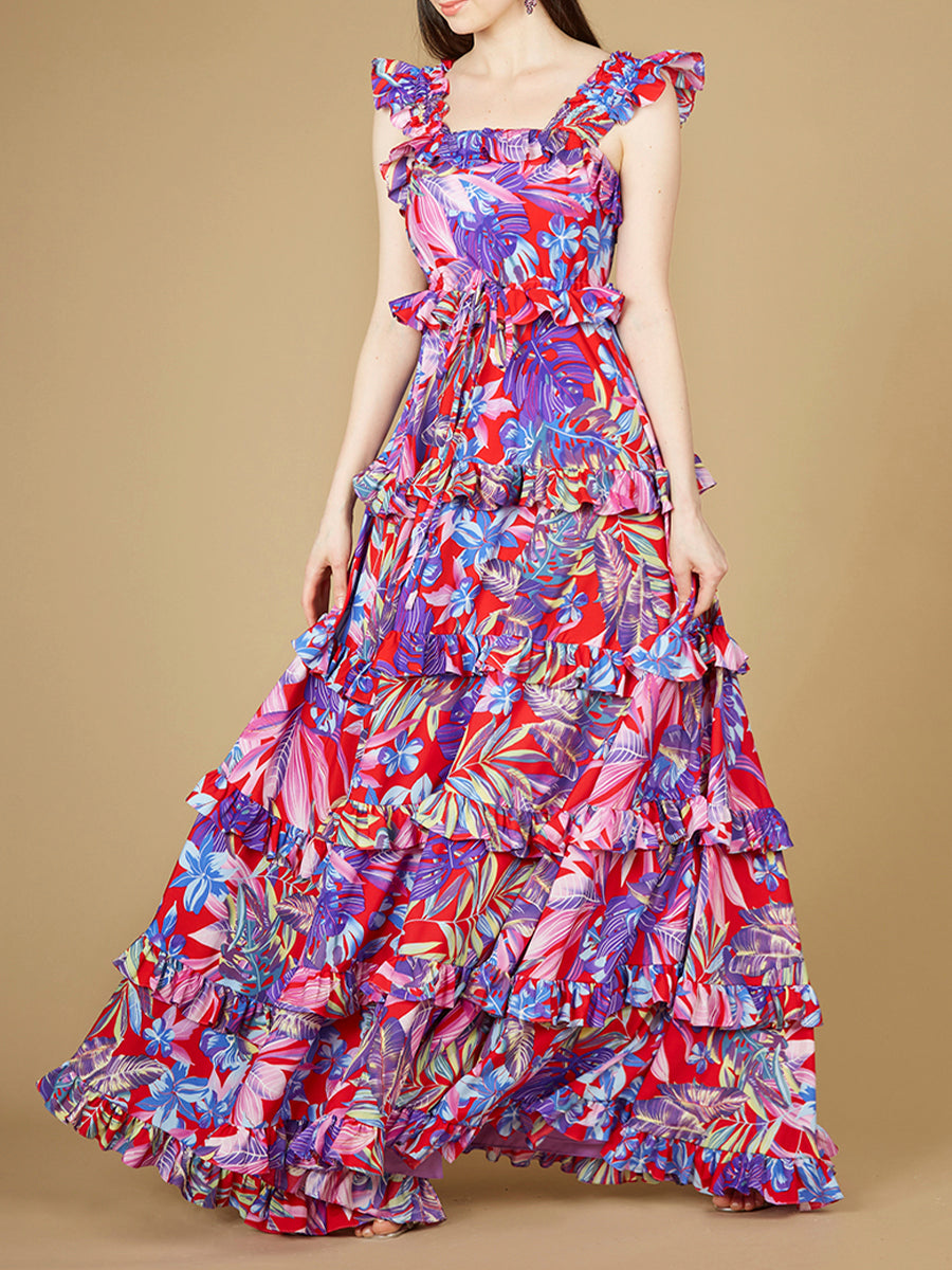 Printed Gown with Ruffle Skirt - OUTLET by Lara New York