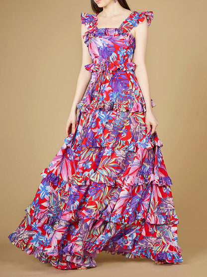 Printed Gown with Ruffle Skirt - OUTLET by Lara New York
