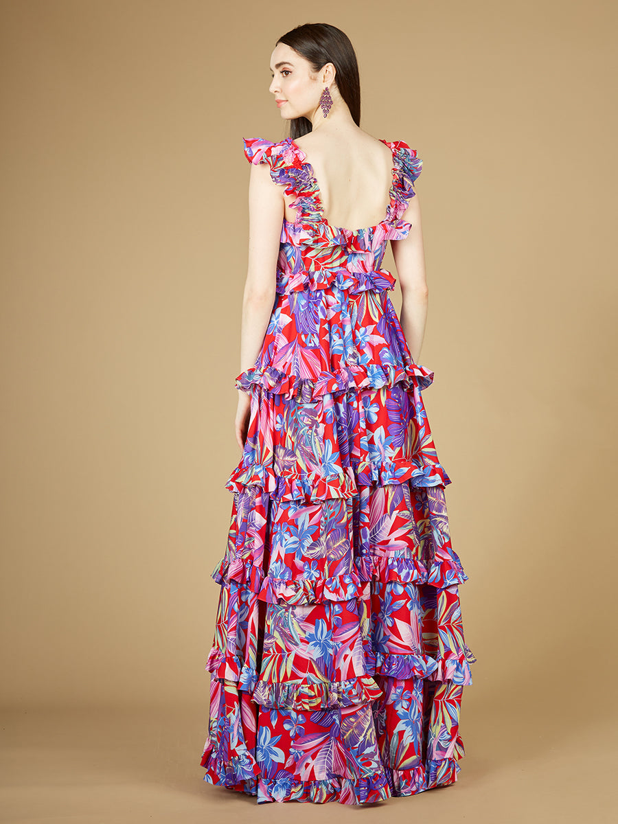Printed Gown with Ruffle Skirt - OUTLET by Lara New York
