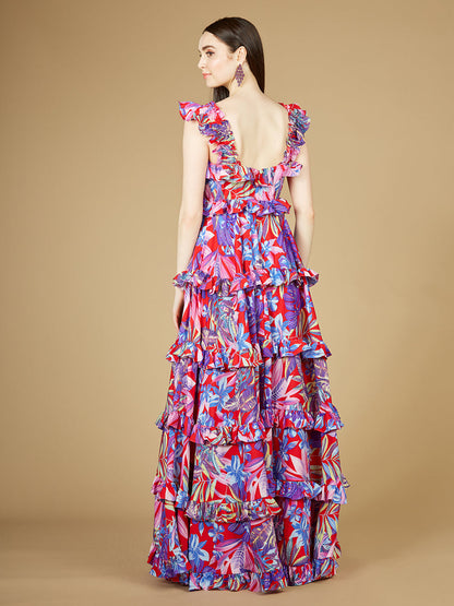 Printed Gown with Ruffle Skirt - OUTLET by Lara New York