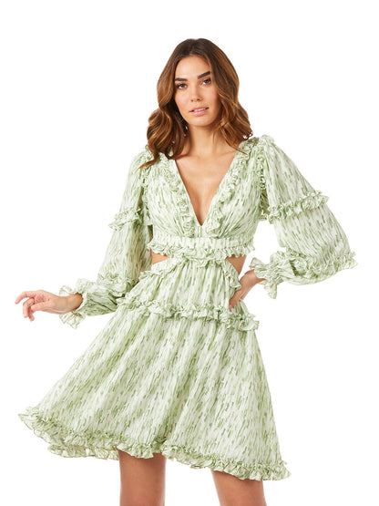 Print Cocktail Short with Cutout and Lace Up Back OUTLET by Lara New York