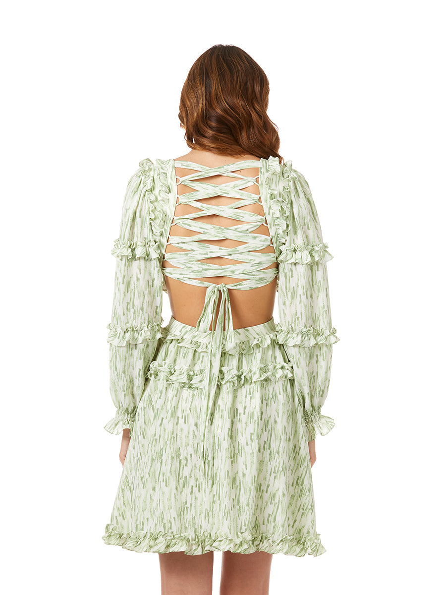 Print Cocktail Short with Cutout and Lace Up Back OUTLET by Lara New York