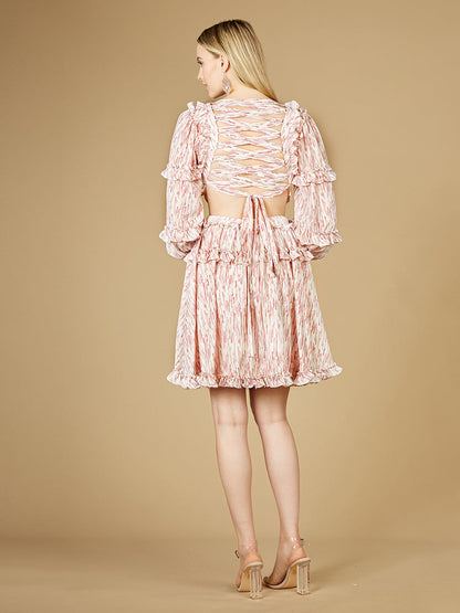 Print Cocktail Short with Cutout and Lace Up Back OUTLET by Lara New York