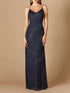 Beaded Spaghetti Strap Navy Full-Length Gown by Lara New York