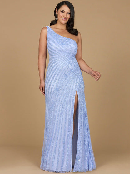 One-Shoulder Beaded Gown with Slit by Lara New York