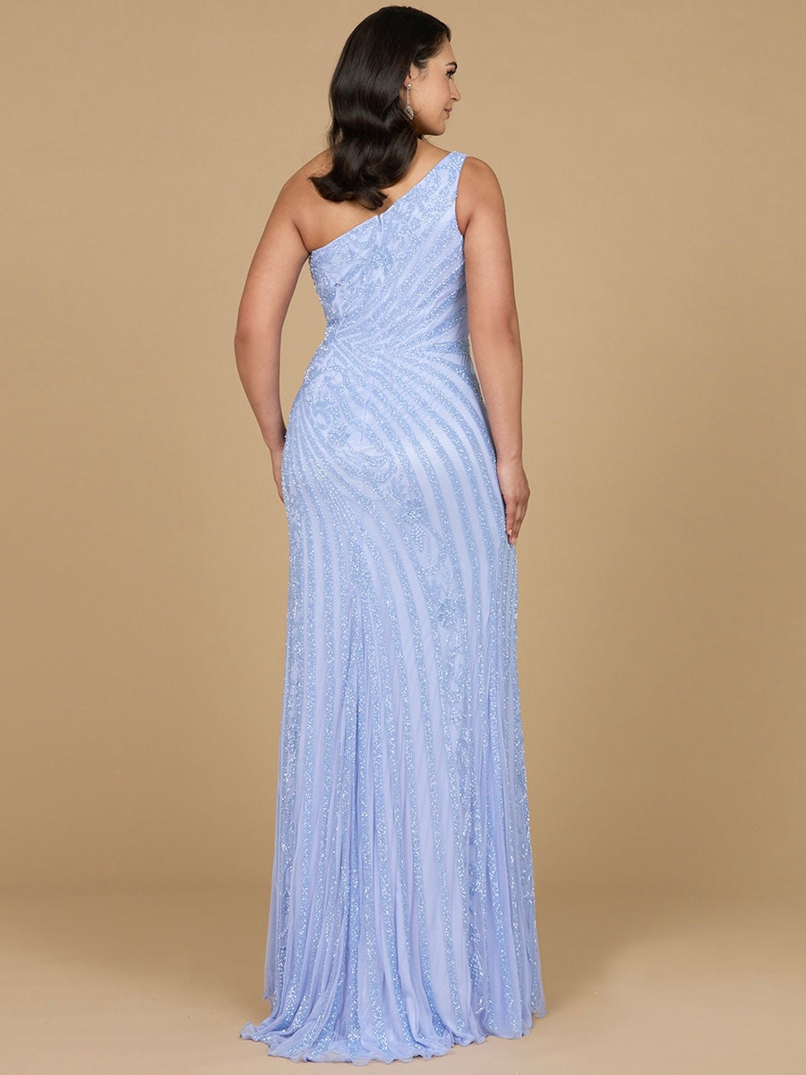 One-Shoulder Beaded Gown with Slit by Lara New York