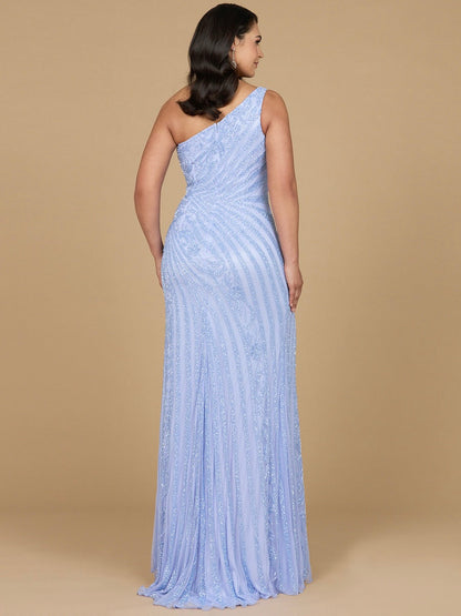 One-Shoulder Beaded Gown with Slit by Lara New York