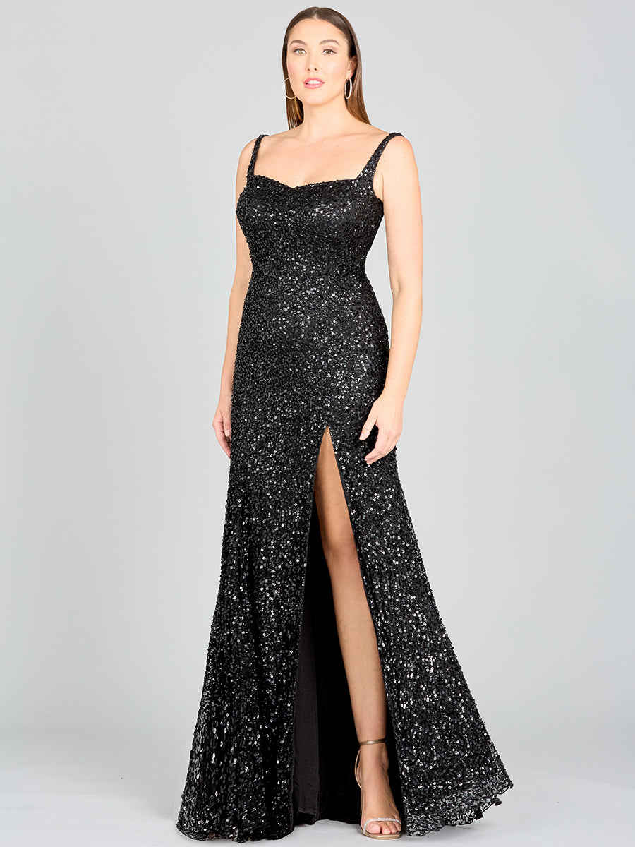 Sweetheart Neckline, Beaded Gown with Slit by Lara New York