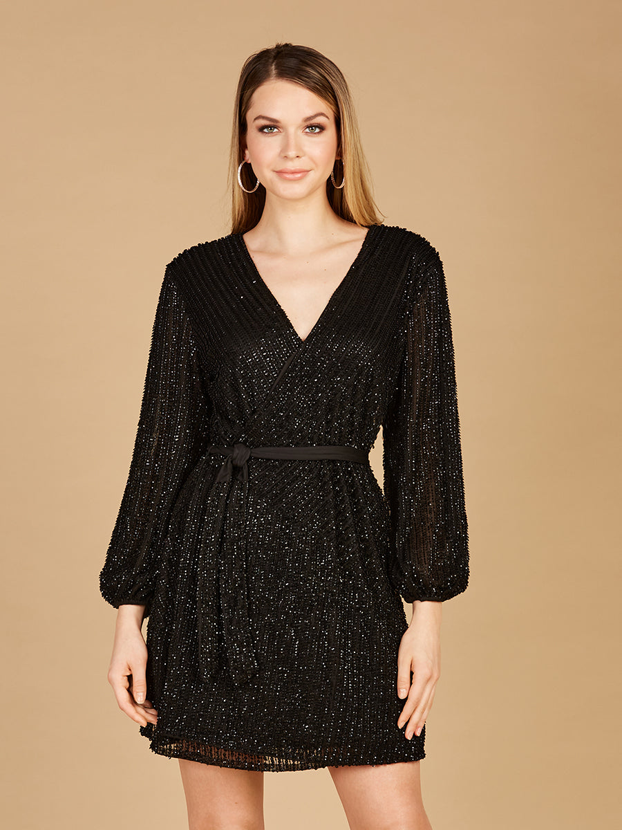 Long Sleeve Cocktail Wrap Dress - OUTLET by Lara New York