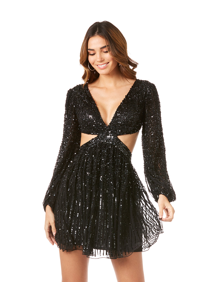 Long Sleeve Cut Out Dress with Lace Up Back by Lara New York