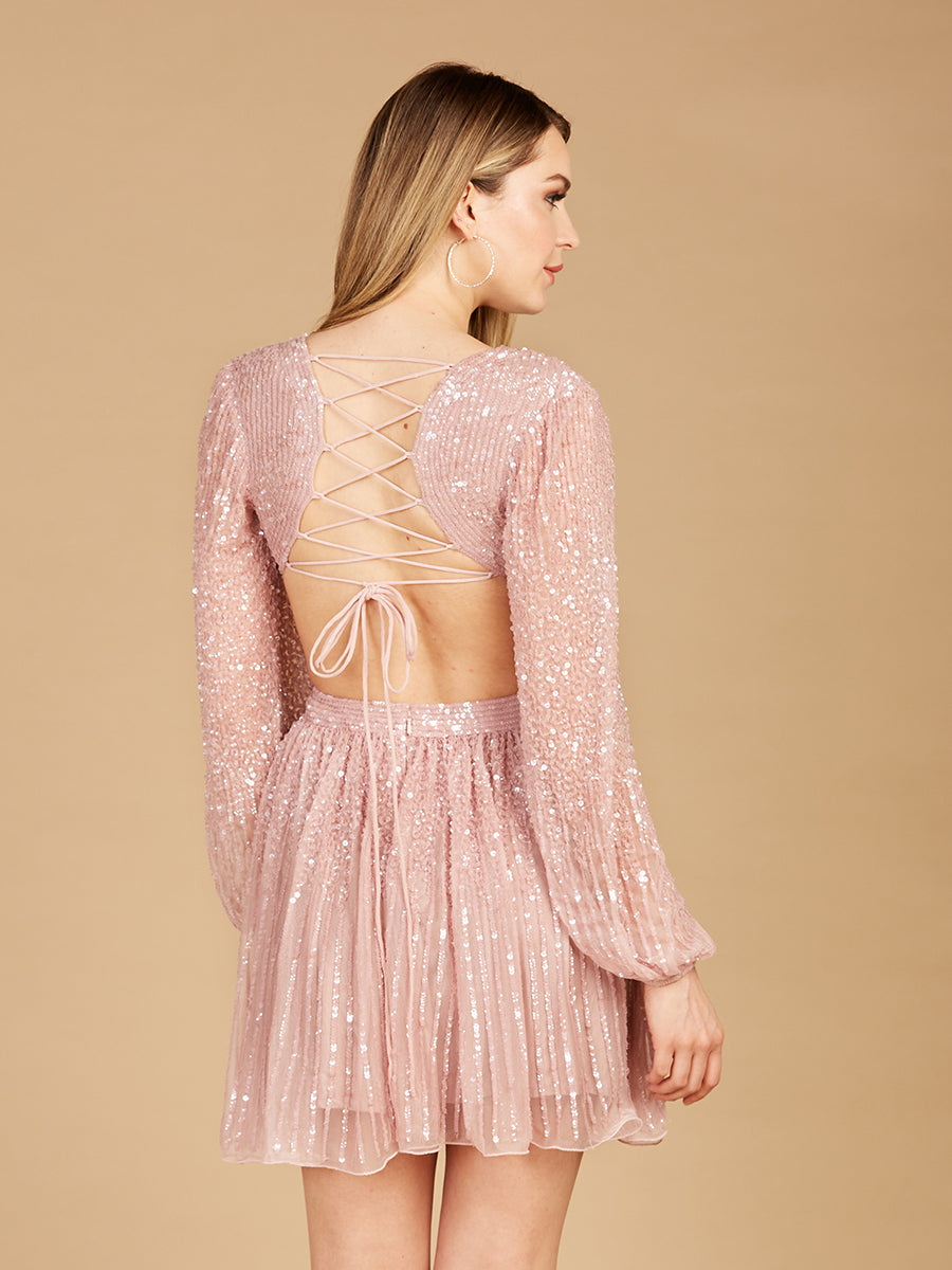 Long Sleeve Cut Out Dress with Lace Up Back by Lara New York