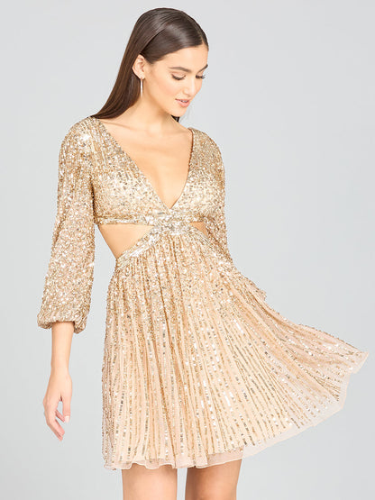 Long Sleeve Cut Out Dress with Lace Up Back by Lara New York