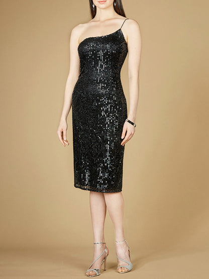 One Shoulder Midi Cocktail Dress - OUTLET by Lara New York
