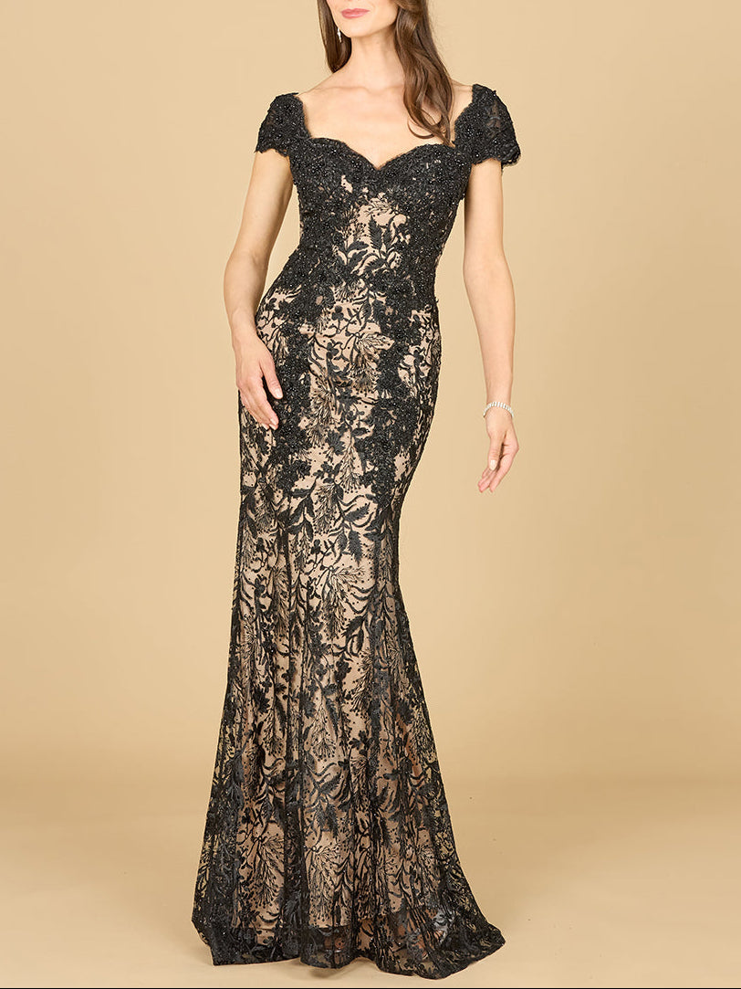 Fitted Lace Mermaid Gown by Lara New York
