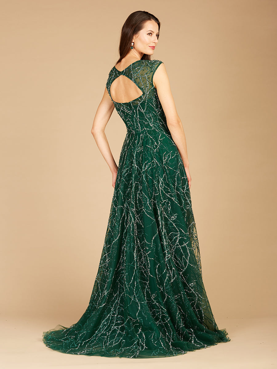 V-Neck Beaded Ball Gown OUTLET by Lara New York